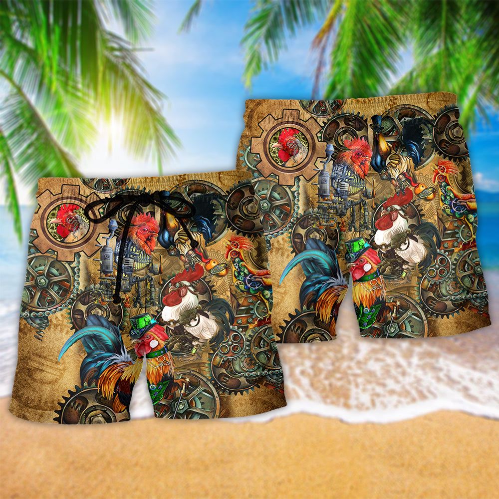 Chicken Rooster Steampunk Vintage Trendy Aloha Hawaiian Beach Shorts