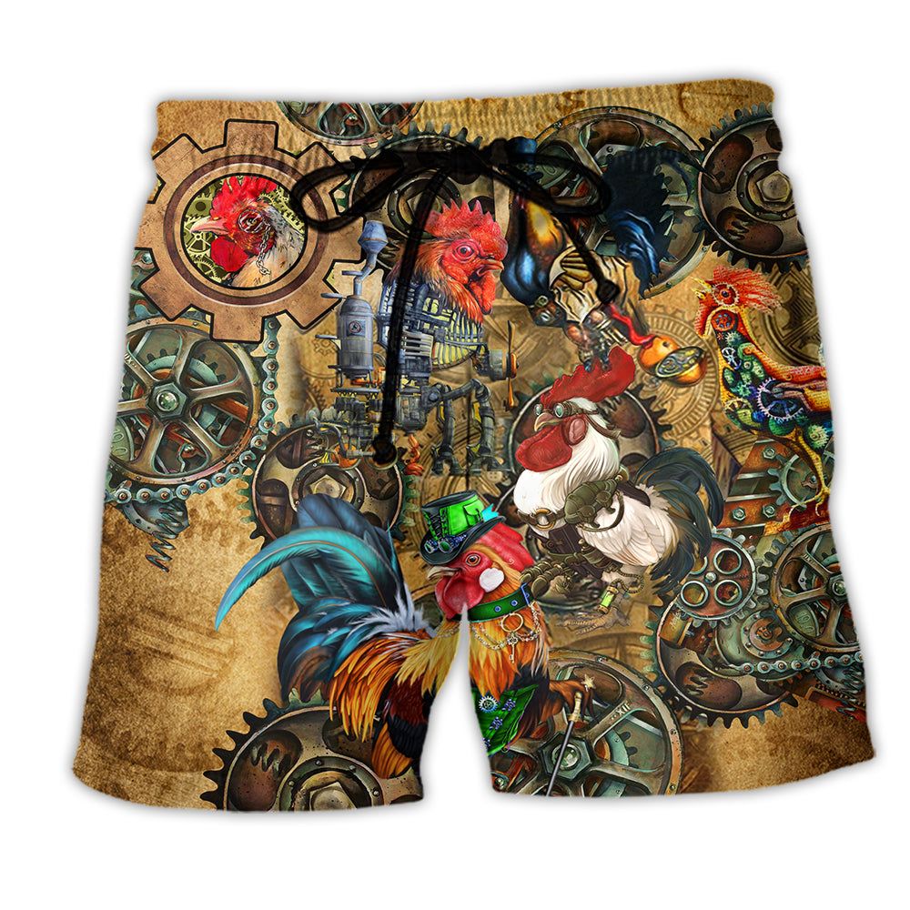 Chicken Rooster Steampunk Vintage Trendy Aloha Hawaiian Beach Shorts