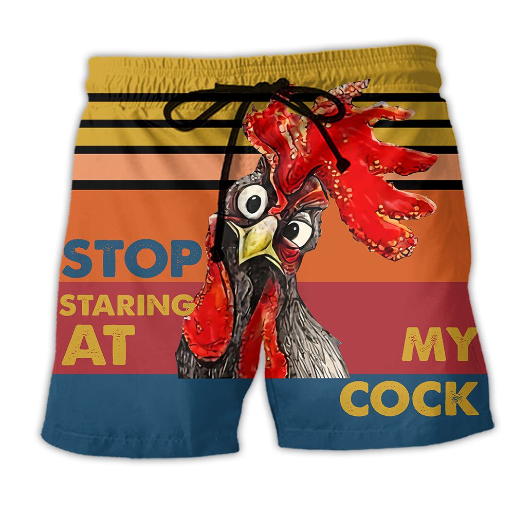 Chicken Rooster Stop Staring At My Cock Cool Trendy Aloha Hawaiian Beach Shorts