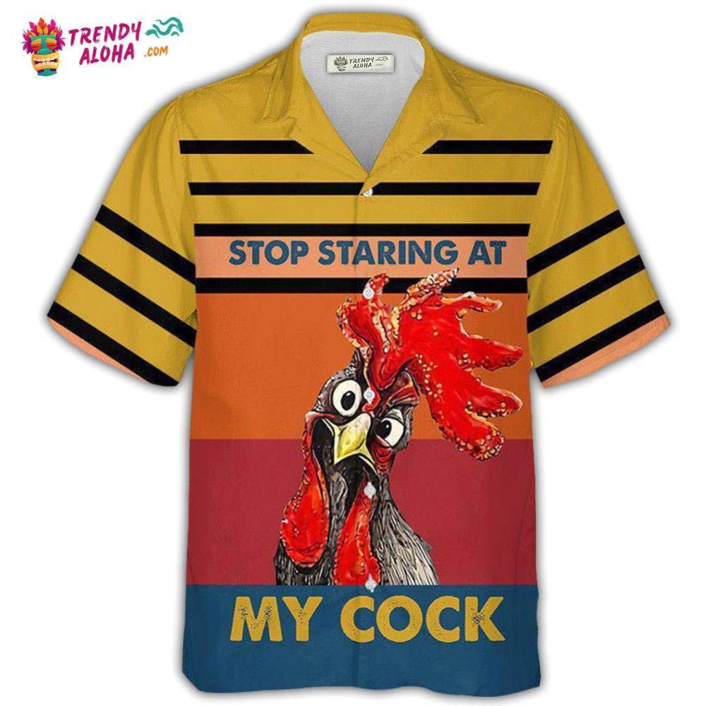 Chicken Rooster Stop Staring At My Cock Horizontal Stripes Hawaiian Shirt – Trendy Aloha