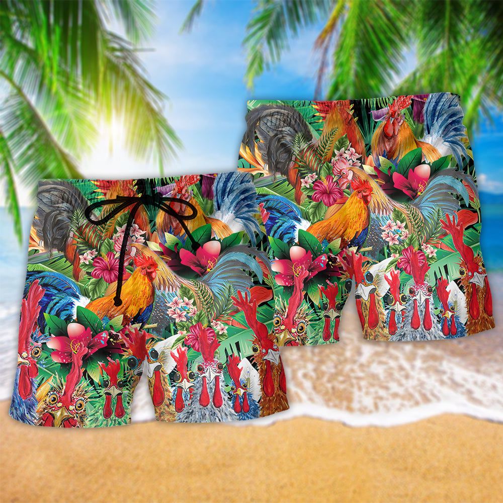 Chicken Summer Tropical Floral Trendy Aloha Hawaiian Beach Shorts