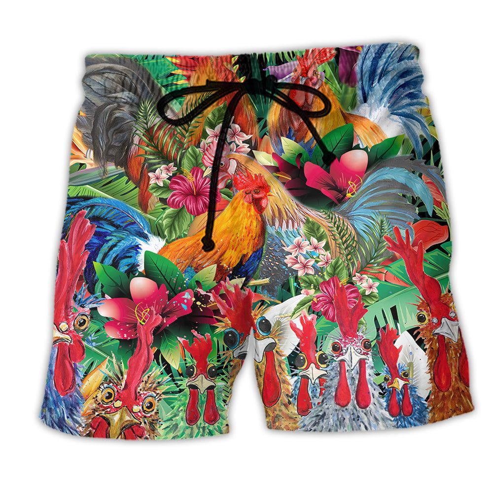 Chicken Summer Tropical Floral Trendy Aloha Hawaiian Beach Shorts Chicken Summer Tropical Floral Trendy Aloha Hawaiian Beach Shorts