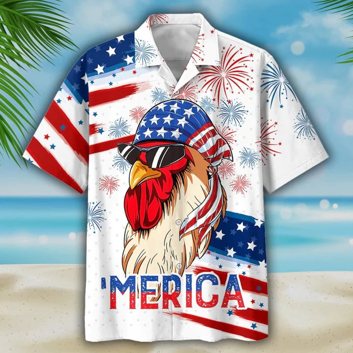 Chicken Trendy Hawaiian Shirts, Independence Day Funny Hawaii Shirt, Chicken Hawaii Aloha Beach Shirt