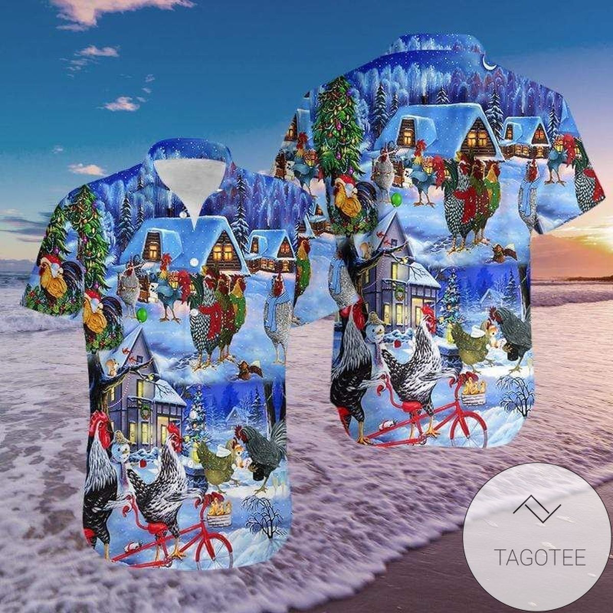 Chickens On Christmas Design Elegance Hawaiian Shirt Tropical Collection