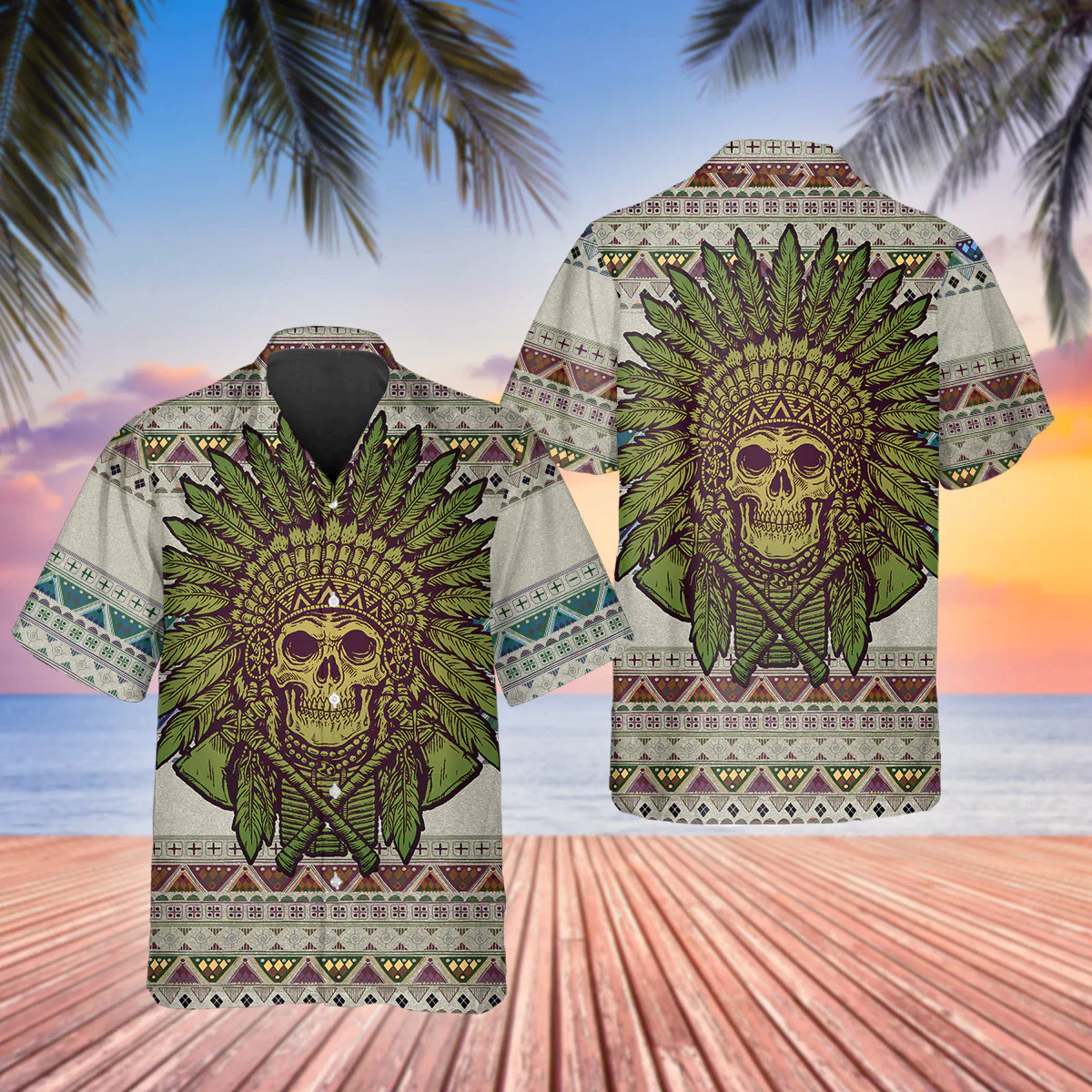 Chief Skull Motorcycle Unisex Trendy Hawaiian Shirt For Men & Women, Skull Flower Hawaiian Aloha Shirt