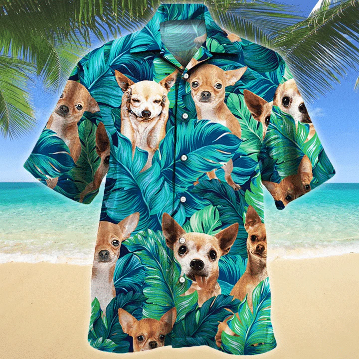 Chihuahua Dog Lovers Tropical Palm Leaves Pattern Hawaiian Shirt