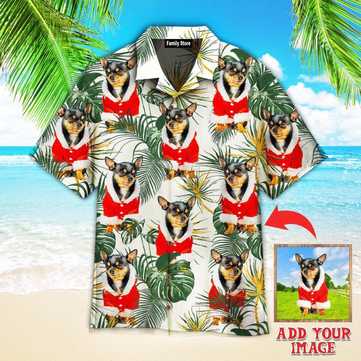 Chihuahua Dog Merry Christmas With Leaves Tropical Custom Hawaiian Shirt