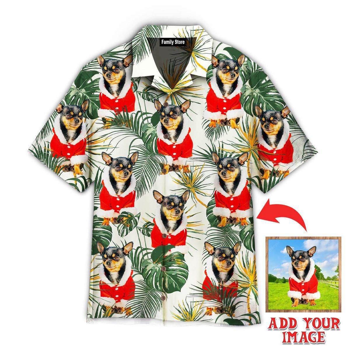 Chihuahua Dog Merry Christmas With Leaves Tropical Custom Hawaiian Shirt Chihuahua Dog Merry Christmas With Leaves Tropical Custom Hawaiian Shirt