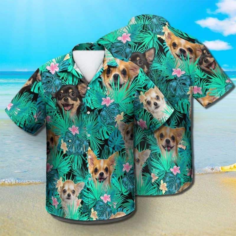 Chihuahua Dog Summer Leaves Trendy Hawaiian Shirt, Chihuahua Aloha Shirt, Trendy Hawaiian Shirt For Dog Lover Summer Gifts