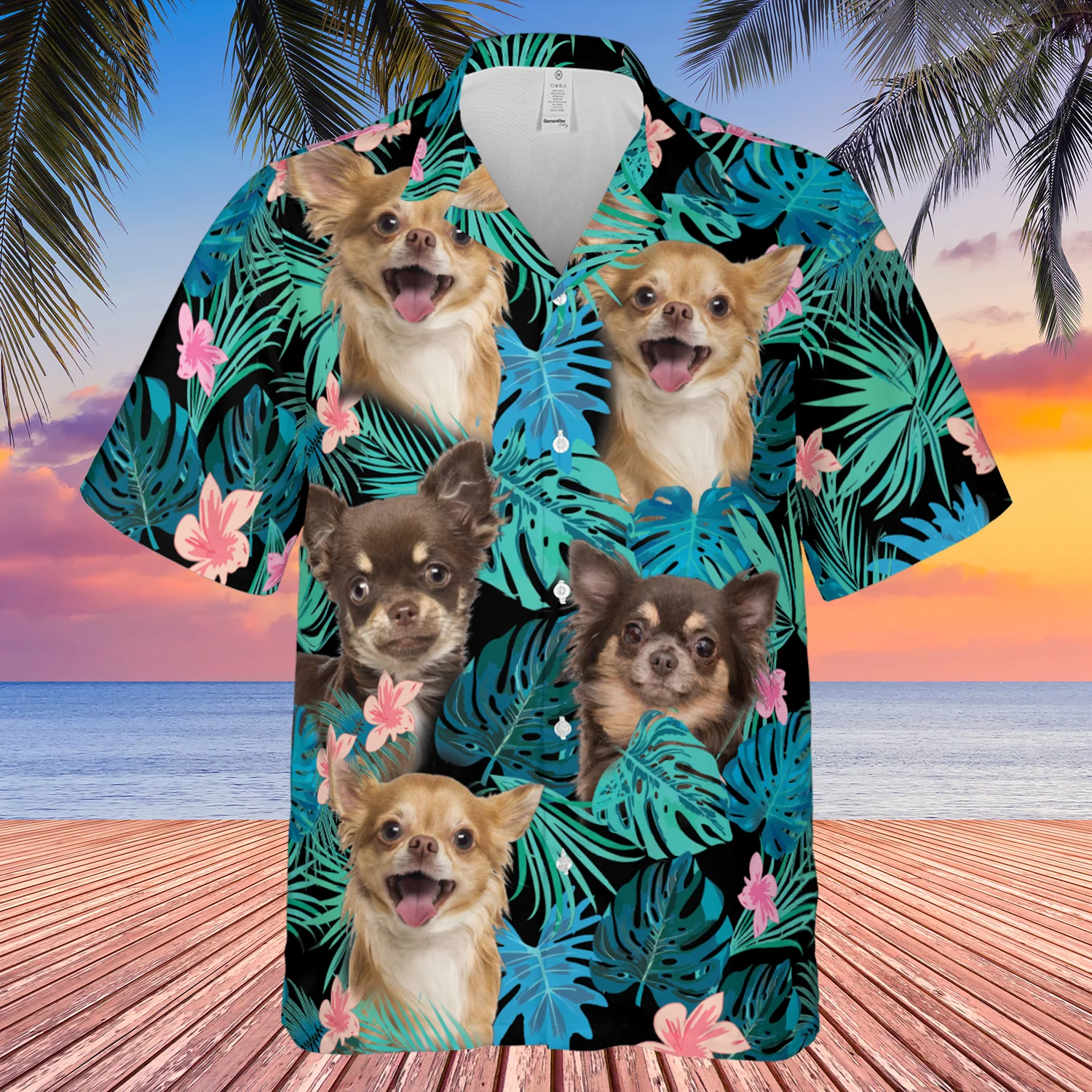 Chihuahua Longhair Dog Summer Leaves Hawaiian Shirt