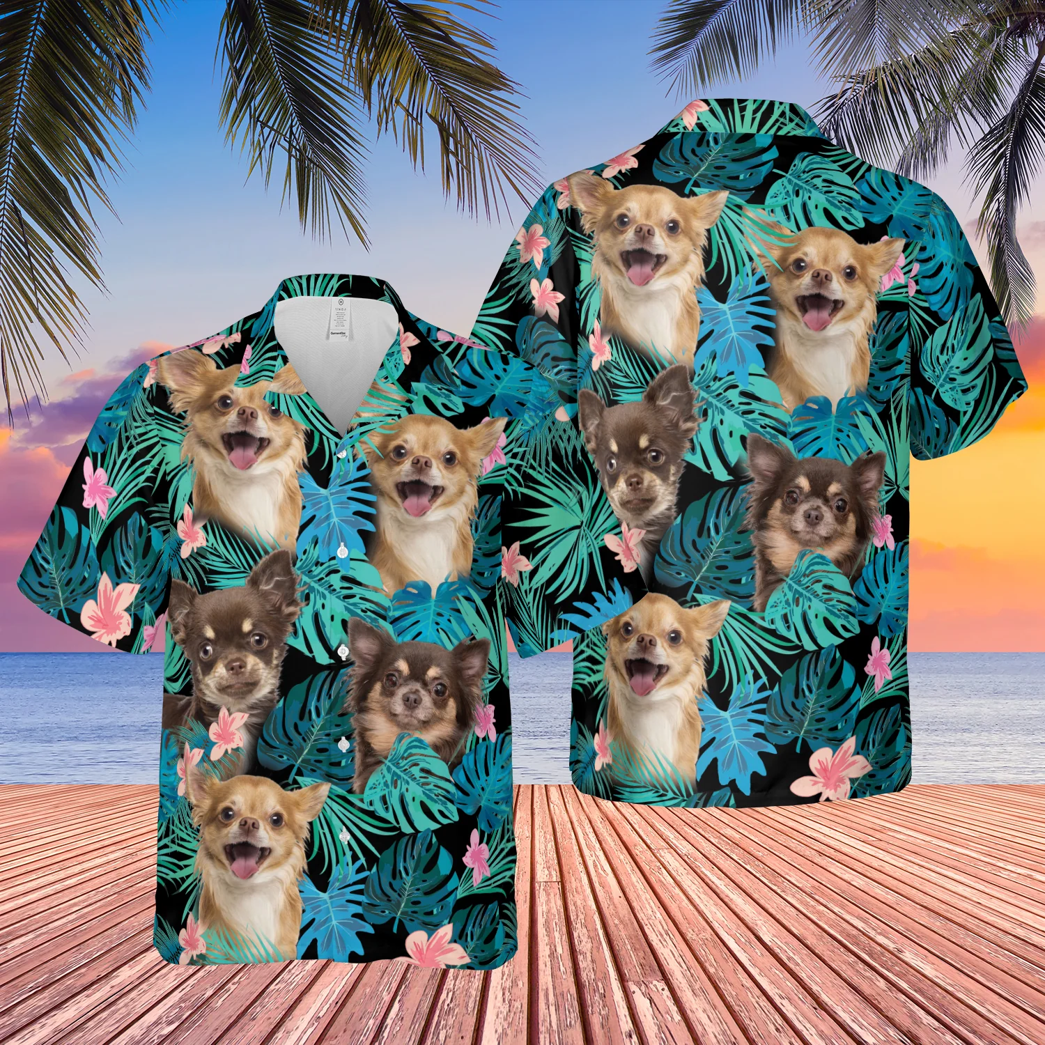 Chihuahua Longhair Dog Summer Leaves Trendy Hawaiian Shirt, Chihuahua Aloha Shirt, Trendy Hawaiian Shirt For Dog Lover Summer Gifts