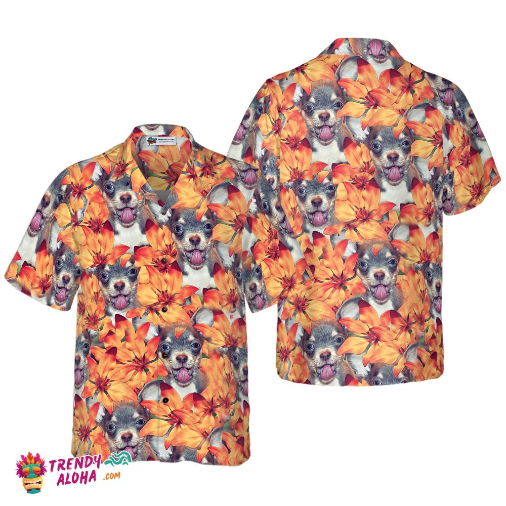 Chihuahua Puppies And Summer Flowers Hawaiian Shirt