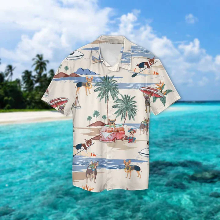 Chihuahua Summer Beach Trendy Hawaiian Shirt, Trendy Hawaiian Shirts For Men Short Sleeve Aloha Beach Shirt