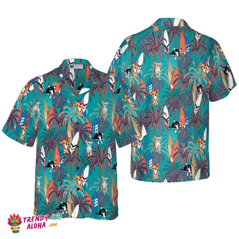 Chihuahua Surfboard And Palm Tree Hawaiian Shirt