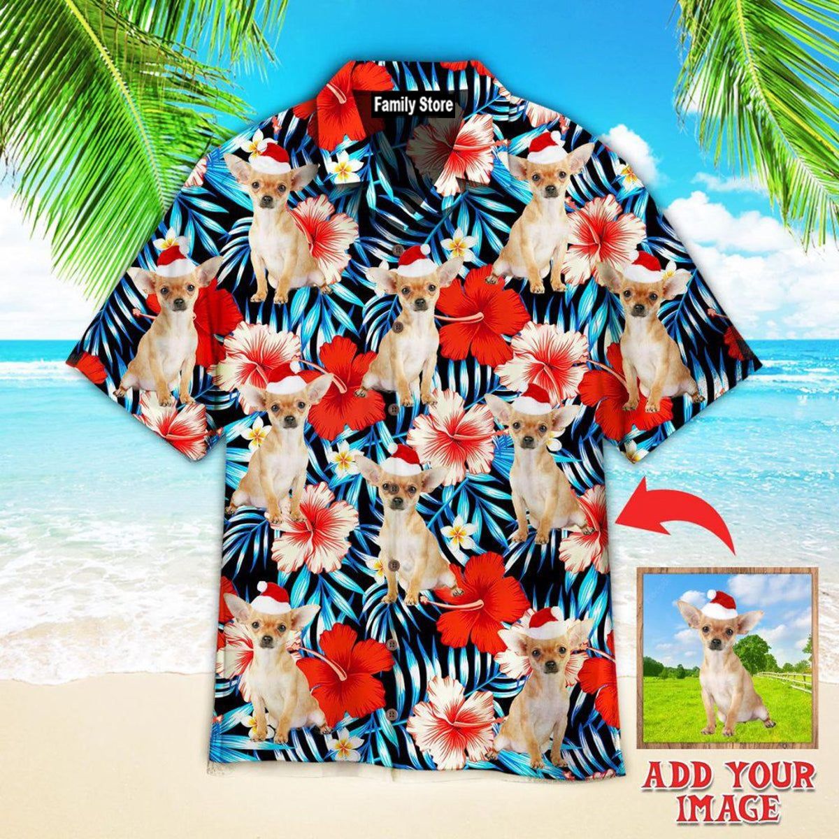 Chihuahua Xmas Dog With Red Floral Tropical Custom Hawaiian Shirt