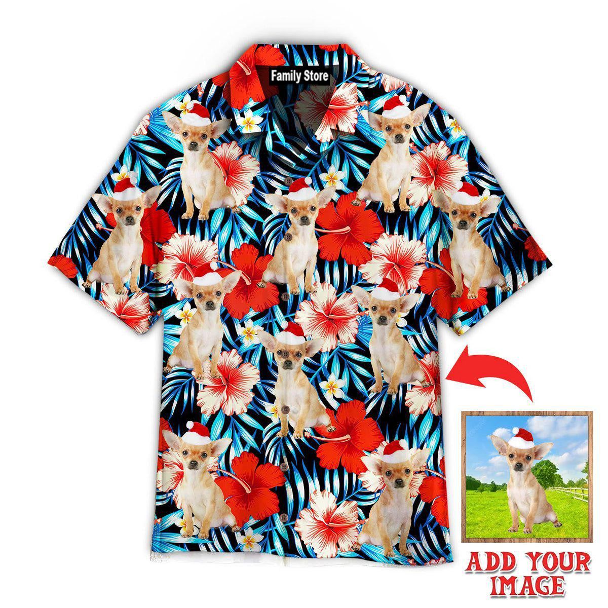 Chihuahua Xmas Dog With Red Floral Tropical Custom Hawaiian Shirt