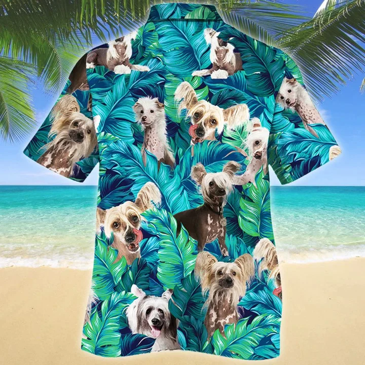 Chinese Crested Dog Lovers Gift Summer Beach Palm Tree Trendy Hawaiian Shirt