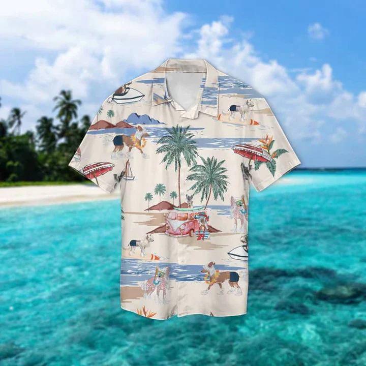 Chinese Crested Dog Summer Beach Trendy Hawaiian Shirt, Trendy Hawaiian Shirts For Men Short Sleeve Aloha Beach Shirt