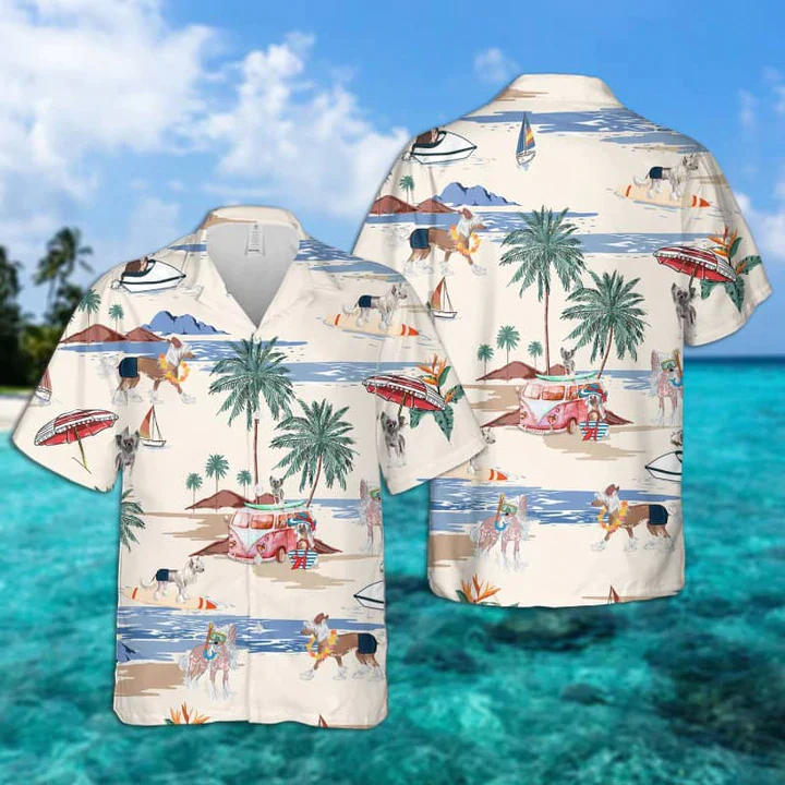 Chinese Crested Dog Summer Beach Trendy Hawaiian Shirt, Trendy Hawaiian Shirts For Men Short Sleeve Aloha Beach Shirt Chinese Crested Dog Summer Beach Trendy Hawaiian Shirt, Trendy Hawaiian Shirts For Men Short Sleeve Aloha Beach Shirt