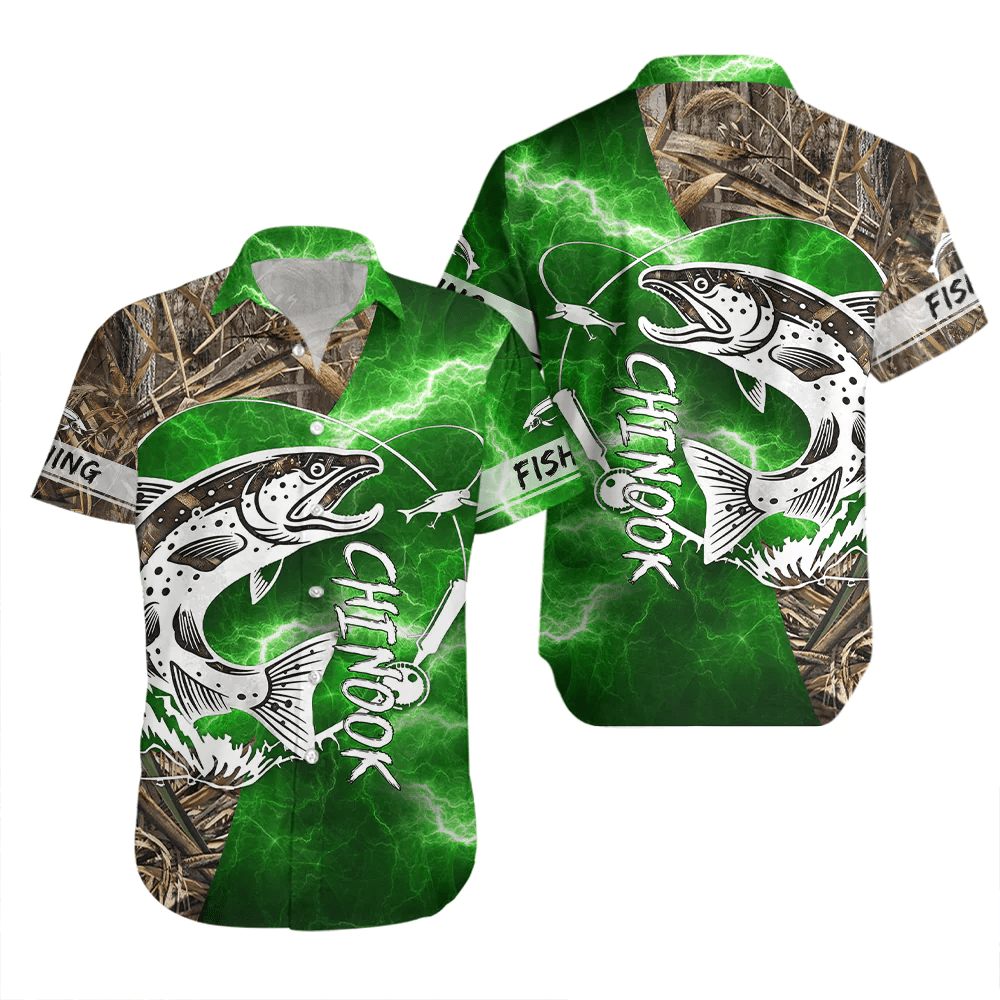 Chinook Fishing Salmon Camo Trendy Hawaiian Shirt