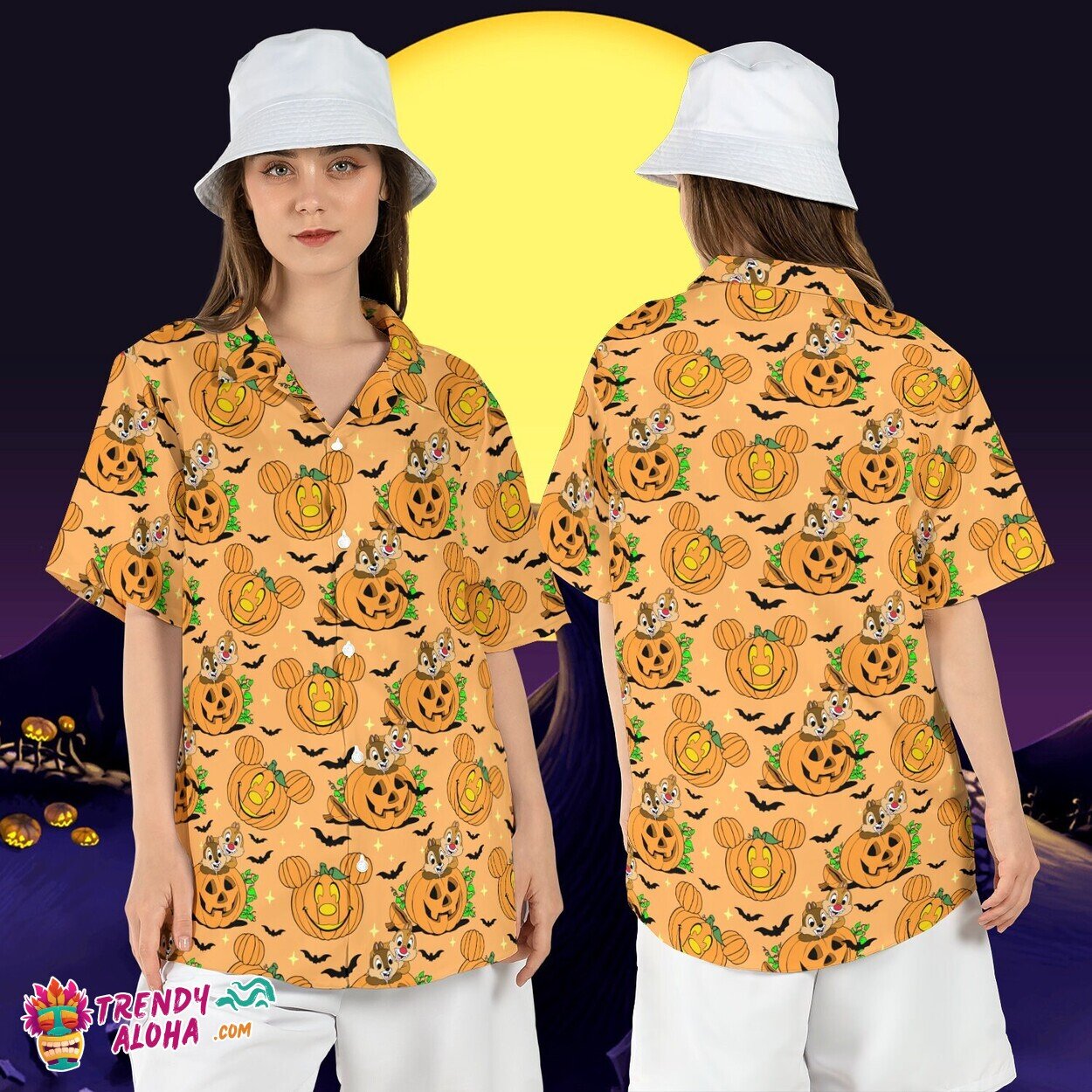 Chip Dale Pumpkin Halloween Double Trouble Disney Aloha Shirt