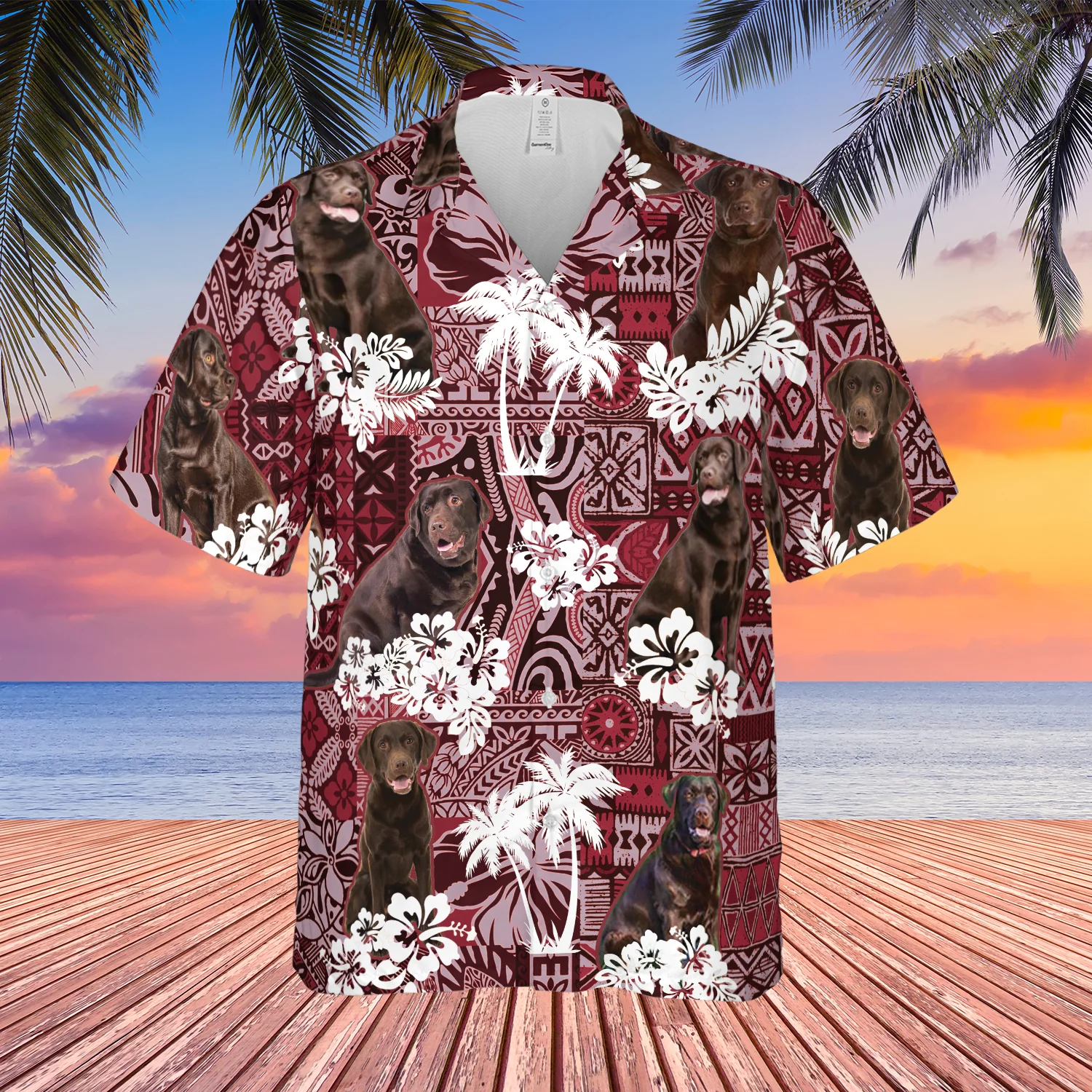 Chocolate Labrador Red Hawaiian Shirt for Men