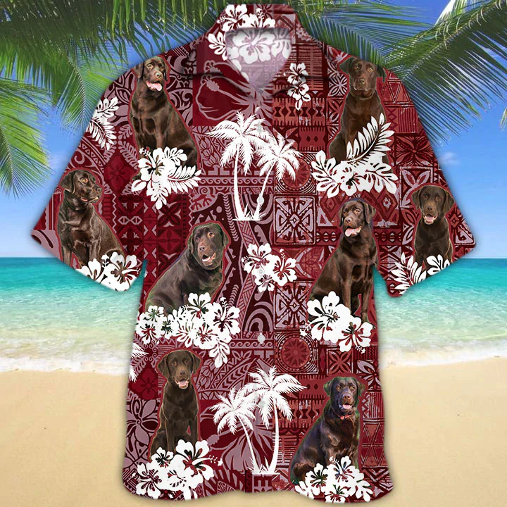 Chocolate Labrador Red Trendy Hawaiian Shirt, Gift For Dog Lover Shirts, Animal Summer Shirts, Trendy Hawaiian Shirt Men Chocolate Labrador Red Trendy Hawaiian Shirt, Gift For Dog Lover Shirts, Animal Summer Shirts, Trendy Hawaiian Shirt Men