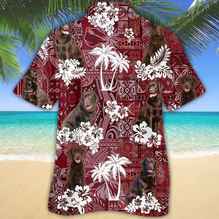 Chocolate Labrador Red Trendy Hawaiian Shirt, Gift For Dog Lover Shirts, Animal Summer Shirts, Trendy Hawaiian Shirt Men