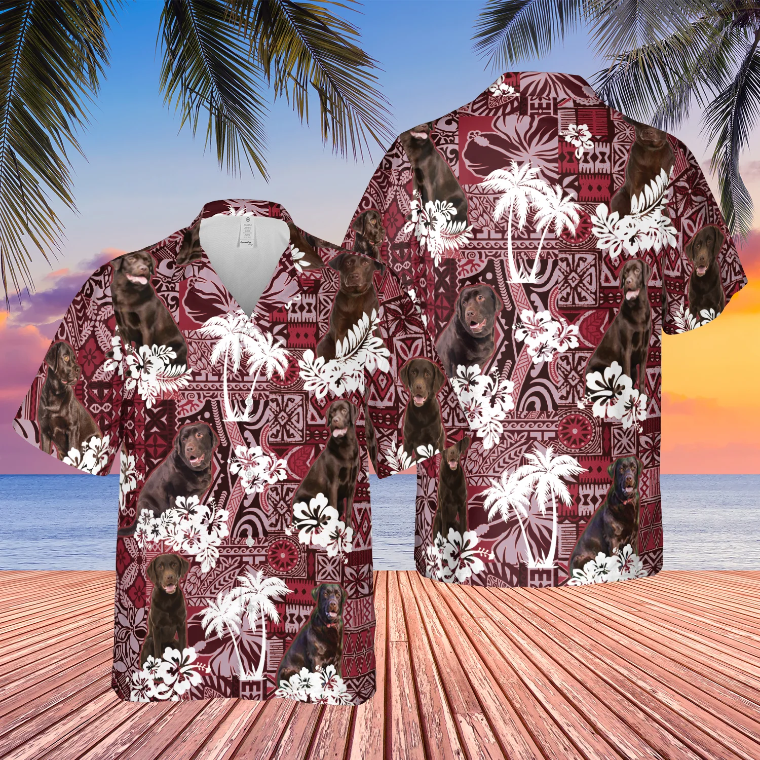Chocolate Labrador Red Trendy Hawaiian Shirt, Gift For Dog Lover Shirts, Animal Summer Shirts, Trendy Hawaiian Shirt Men