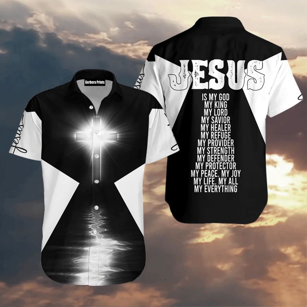 Christian Jesus Cross Black And White Aloha Hawaiian Shirts For Men And Women