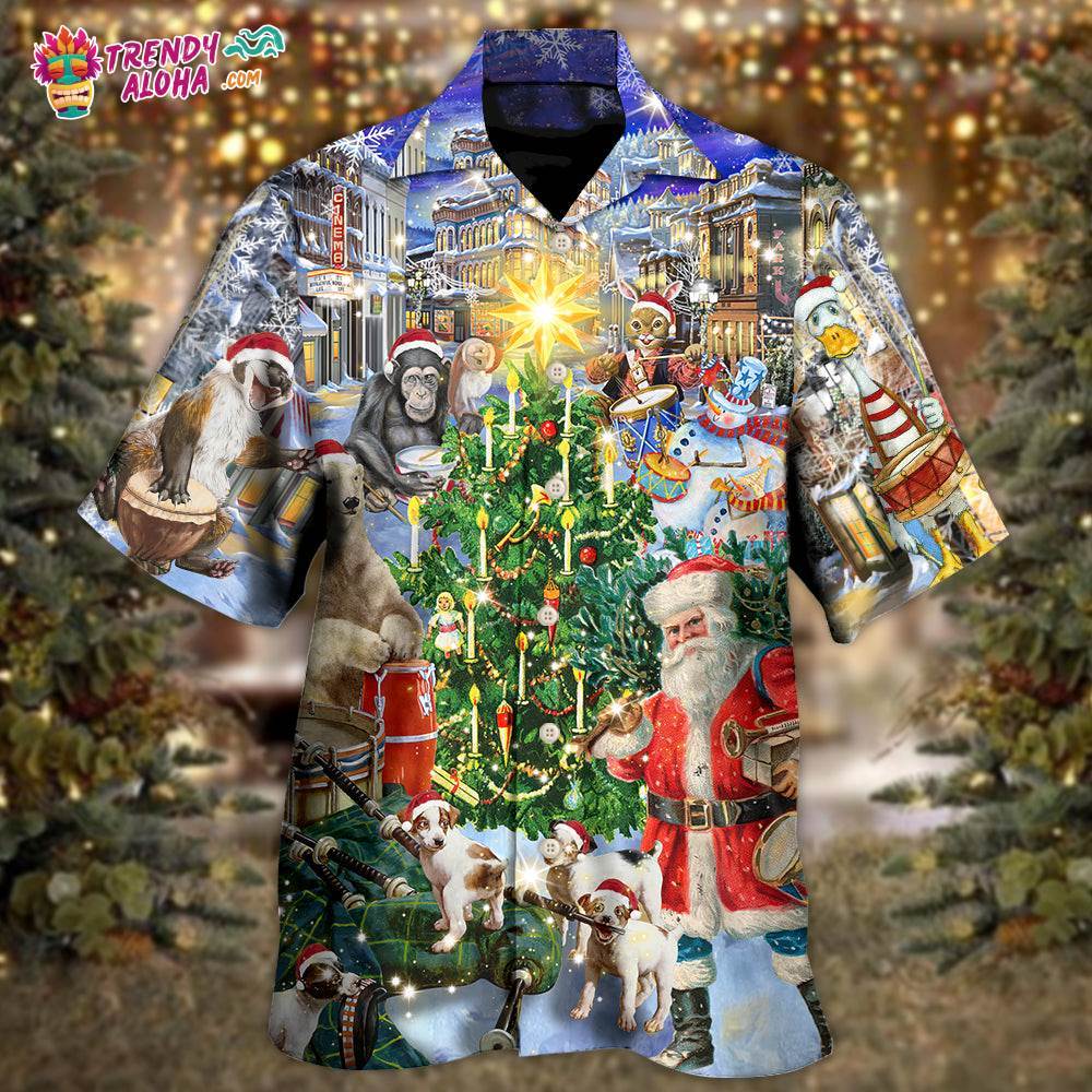 Christmas Animal Happiness With Drum Hawaiian Shirt – Trendy Aloha