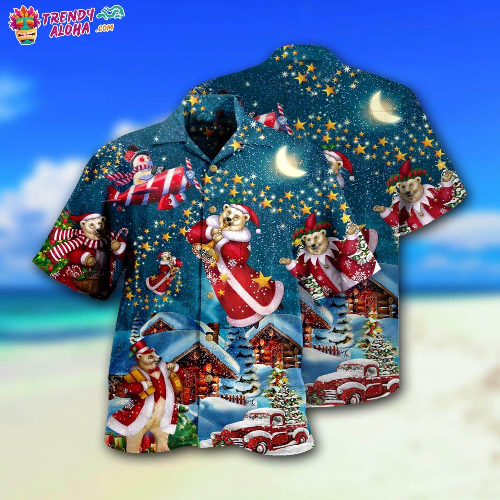 Christmas Bear Santa In The Night Hawaiian Shirt – Trendy Aloha