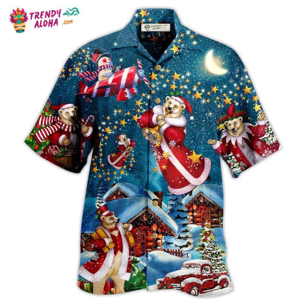 Christmas Bear Santa In The Night Hawaiian Shirt – Trendy Aloha