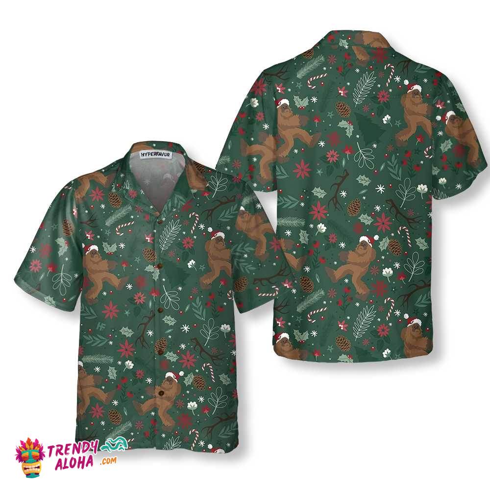 Christmas Bigfoot Pattern Hawaiian Shirt, Funny Bigfoot Christmas Shirt For Men Christmas Bigfoot Pattern Hawaiian Shirt, Funny Bigfoot Christmas Shirt For Men