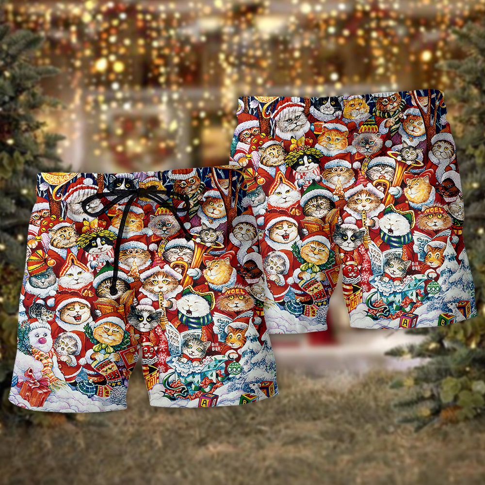 Christmas Cat Funny Happiness Trendy Aloha Hawaiian Beach Shorts