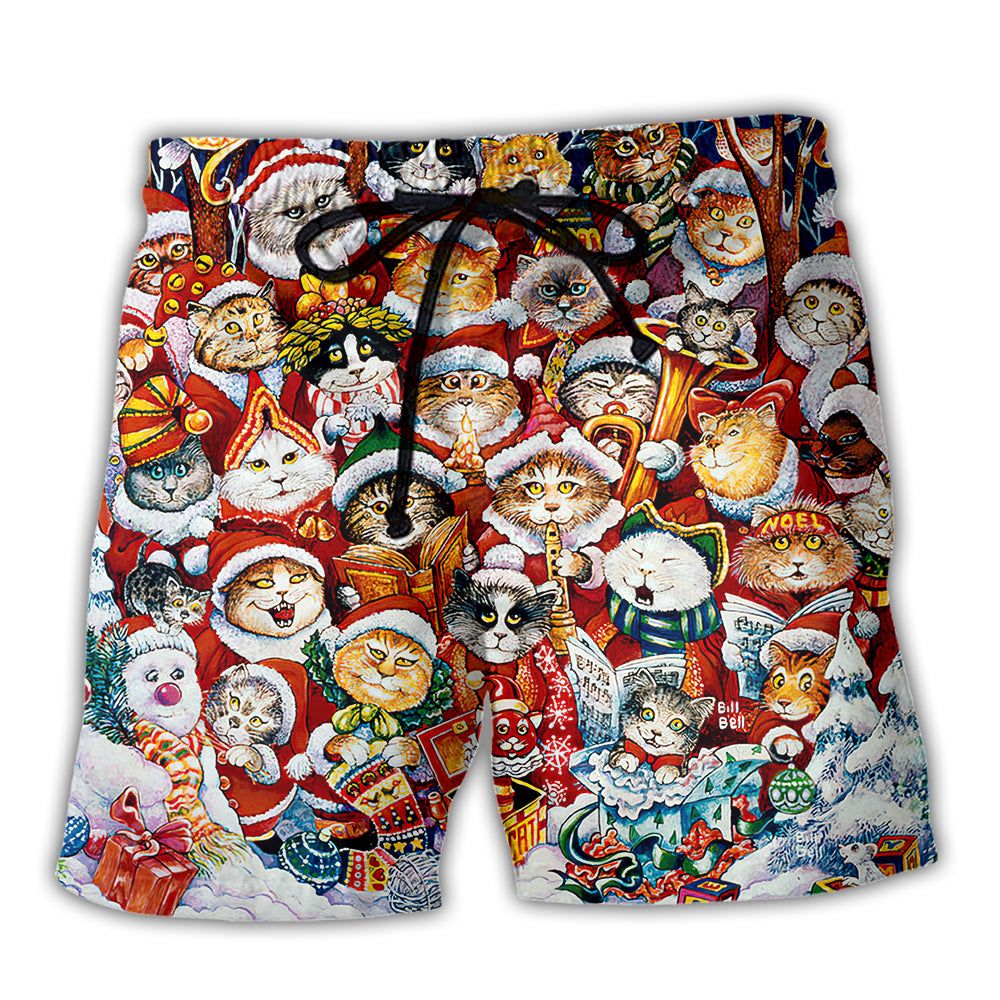 Christmas Cat Funny Happiness Trendy Aloha Hawaiian Beach Shorts
