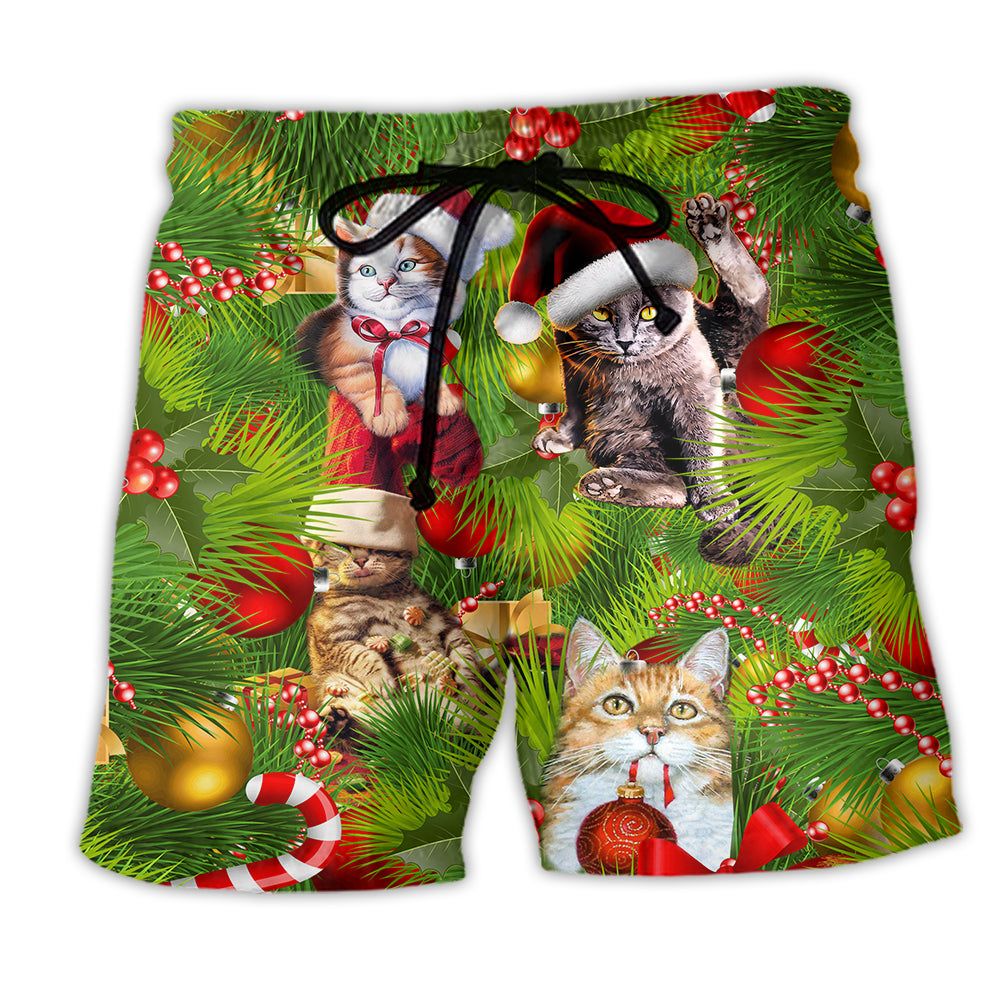 Christmas Cat It’s Lazy Day Trendy Aloha Hawaiian Beach Shorts