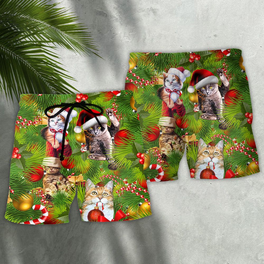 Christmas Cat It’s Lazy Day Trendy Aloha Hawaiian Beach Shorts