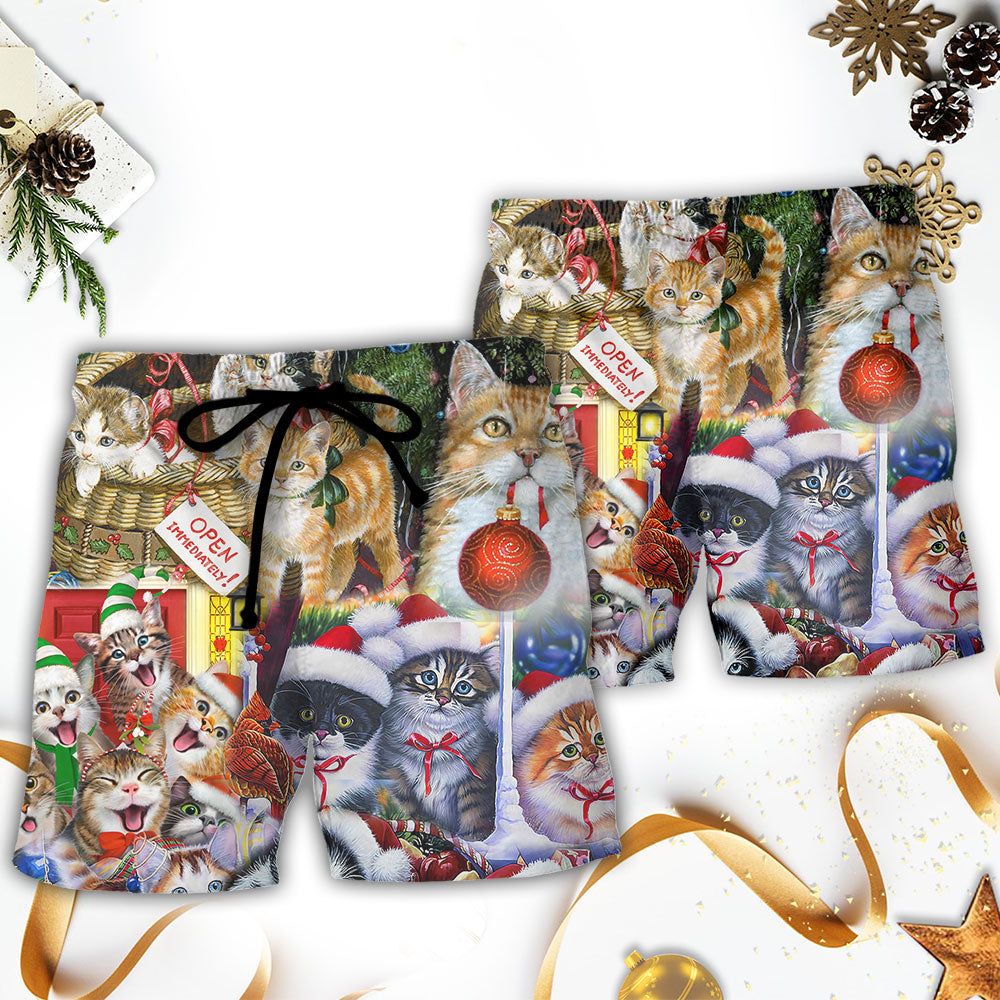 Christmas Cat Love Xmas Trendy Aloha Hawaiian Beach Shorts