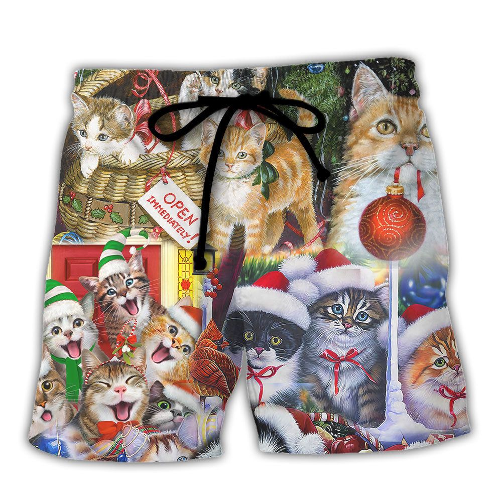 Christmas Cat Love Xmas Trendy Aloha Hawaiian Beach Shorts