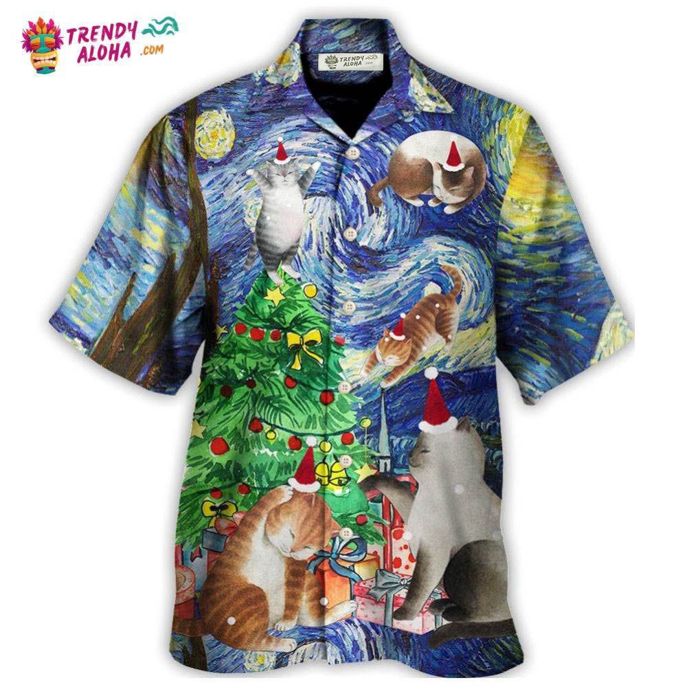 Christmas Cat Playing In Starry Night Hawaiian Shirt – Trendy Aloha Christmas Cat Playing In Starry Night Hawaiian Shirt – Trendy Aloha