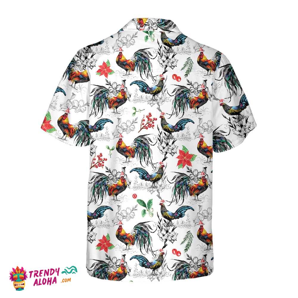 Christmas Chicken With Poinsettia Flower Hawaiian Shirt, Tropical Christmas Shirt For Men