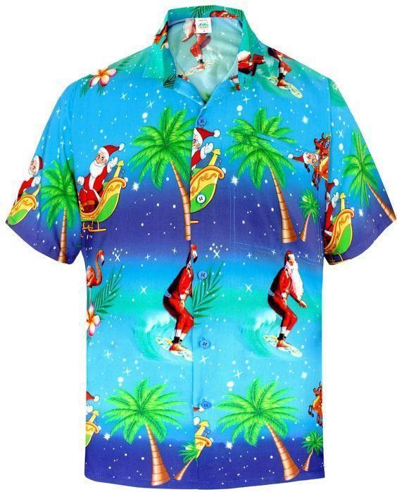 Christmas Coconut Trees with Santa Hawaiian Shirt