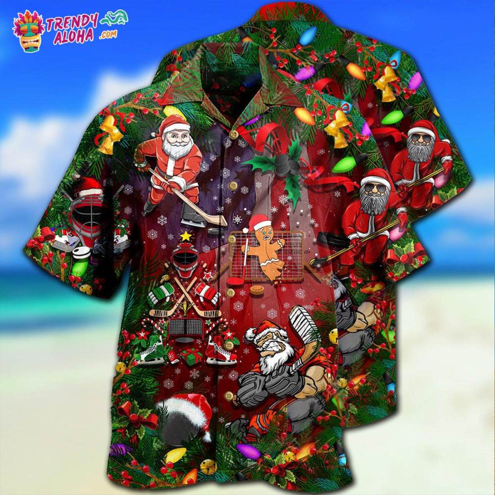 Christmas Come On Play Hockey With Santa Claus And Reindeer So Nice Hawaiian Shirt – Trendy Aloha
