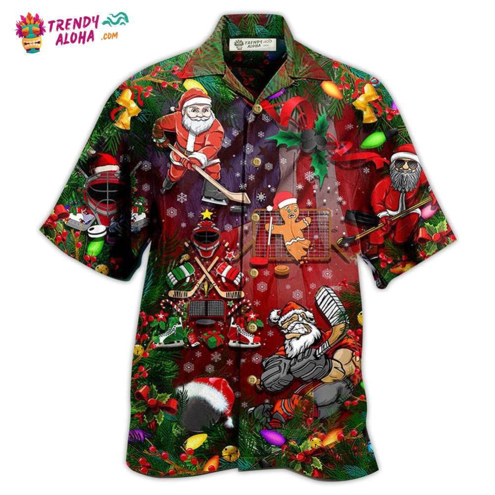 Christmas Come On Play Hockey With Santa Claus And Reindeer So Nice Hawaiian Shirt – Trendy Aloha