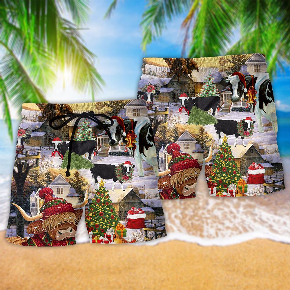 Christmas Cows Love Animals Love Classic Style Trendy Aloha Hawaiian Beach Shorts