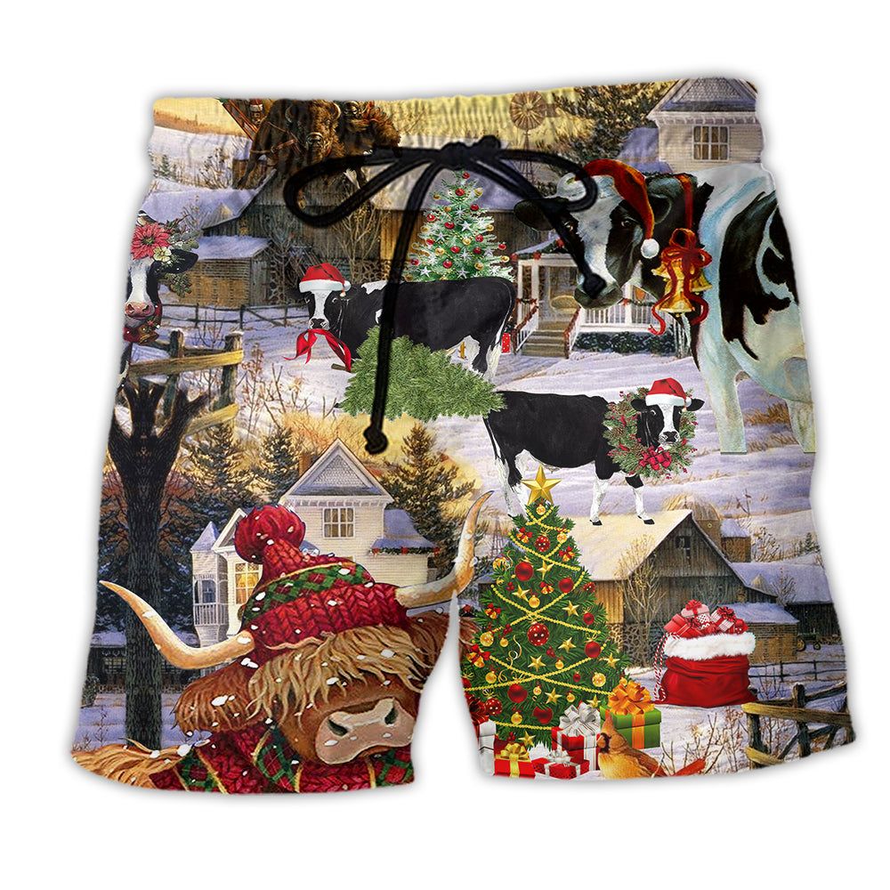 Christmas Cows Love Animals Love Classic Style Trendy Aloha Hawaiian Beach Shorts Christmas Cows Love Animals Love Classic Style Trendy Aloha Hawaiian Beach Shorts