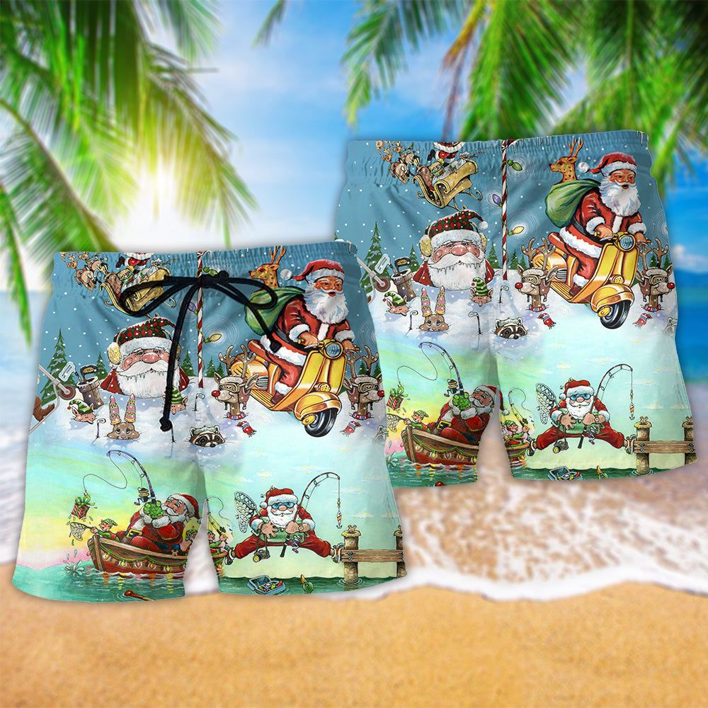 Christmas Cute Santa Claus Trendy Aloha Hawaiian Beach Shorts