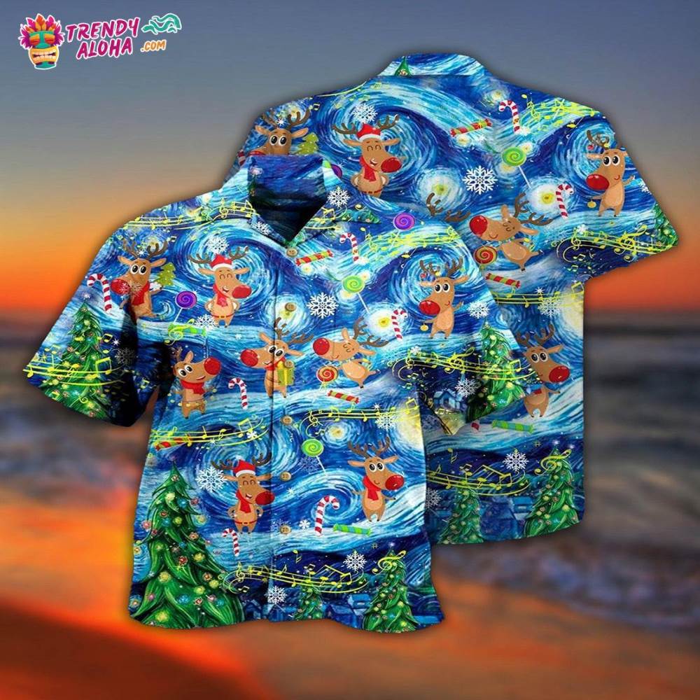 Christmas Dancing Reindeers Happy With Tornado Hawaiian Shirt – Trendy Aloha
