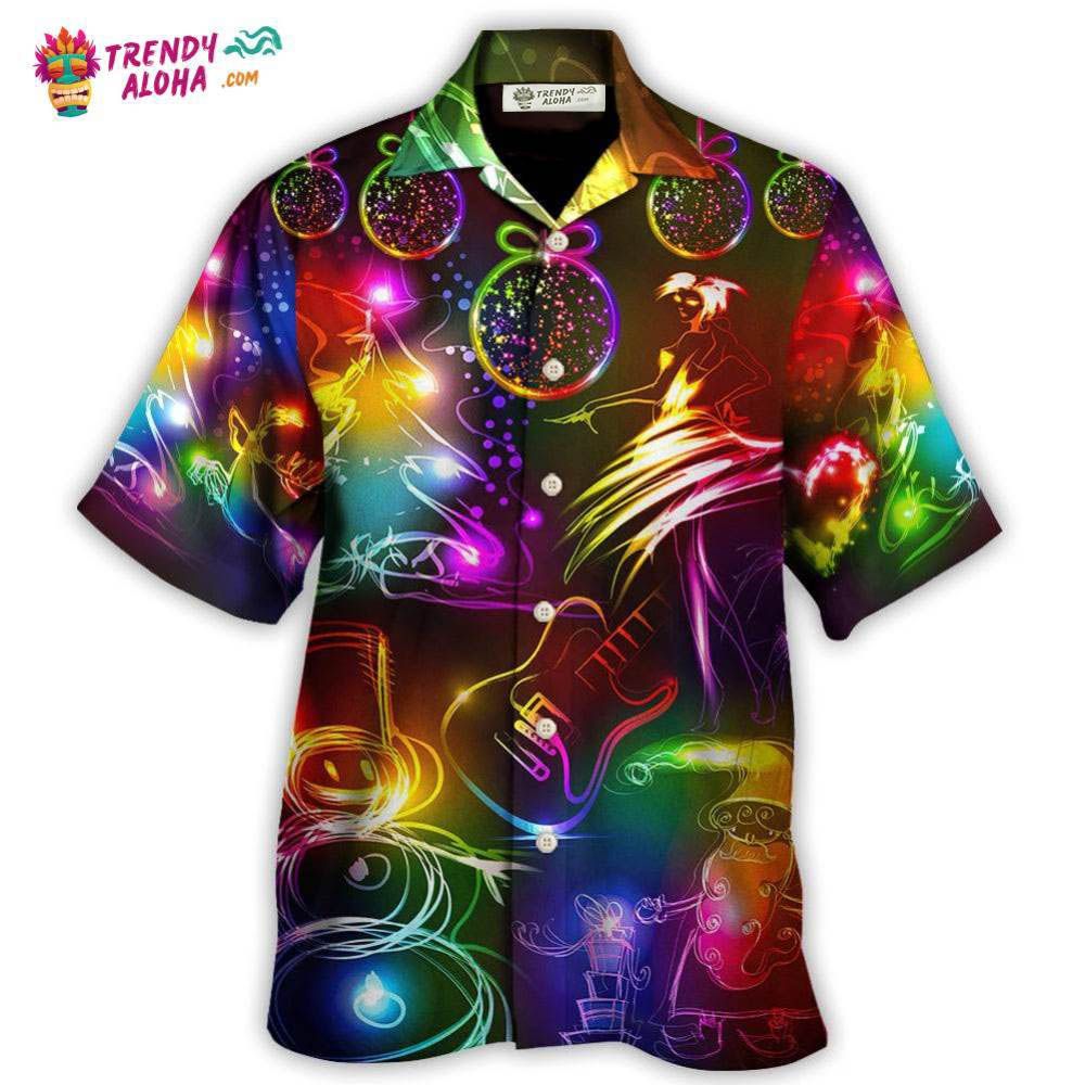 Christmas Dancing Santa Claus Tree Snowman Neon Light Style Hawaiian Shirt – Trendy Aloha
